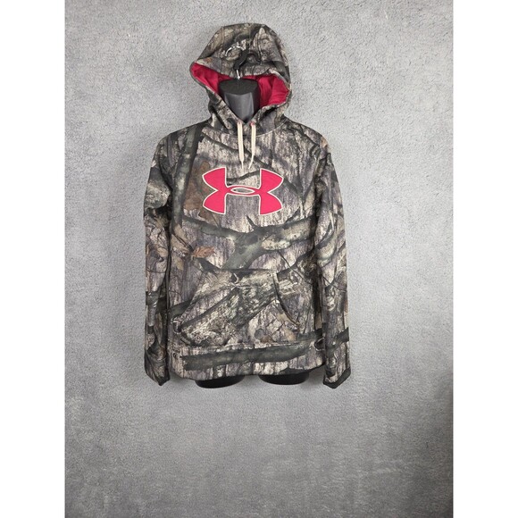 Under Armour Hoodie Womens M Camo Red Logo Pullover Hunting Sweatshirt Outdoors - Picture 1 of 7